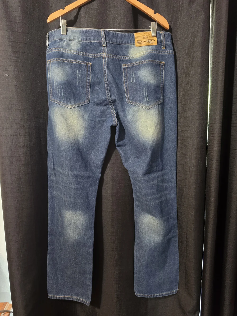 Men's VTG Fashion Jeans Straight Fit Distressed Dark Blue